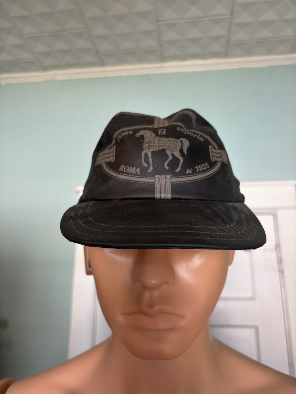 Fendi Selleria Black Baseball Cap with Horse Crest Size M